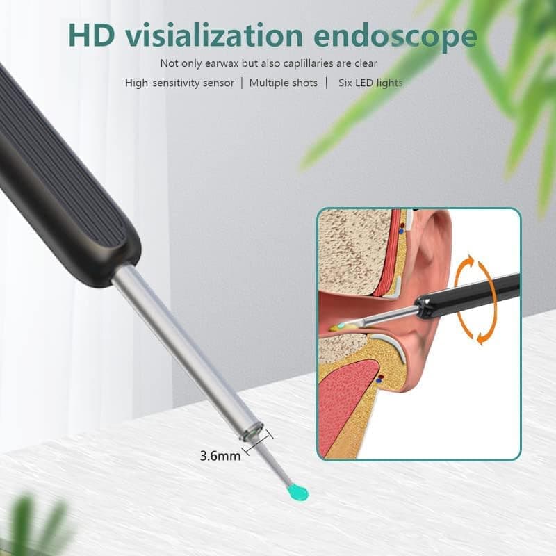 Smart Ear Cleaner with 1296P HD Camera, Wireless Earwax Removal WiFi Endoscope, Safe Inspection Intelligent Temperature Control, Black - Image 6