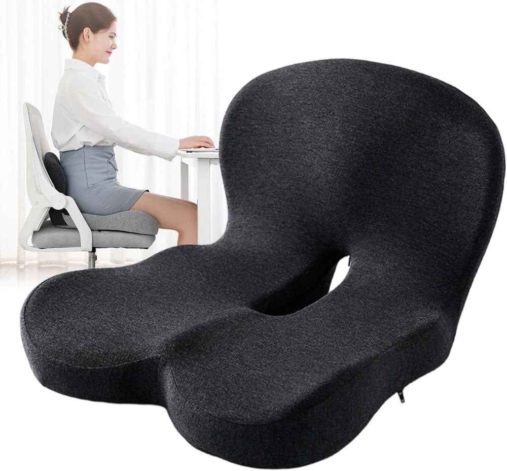 Ergonomic Memory Foam Seat Cushion with Lumbar Support and Tailbone Protection for Office Chairs, Driving and Home, Dark Gray, L-Shaped - Image 1