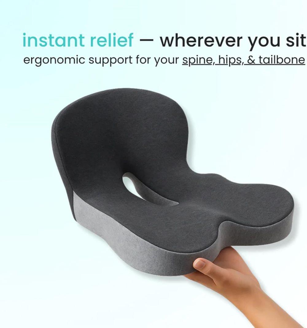 Ergonomic Memory Foam Seat Cushion with Lumbar Support and Tailbone Protection for Office Chairs, Driving and Home, Dark Gray, L-Shaped - Image 2