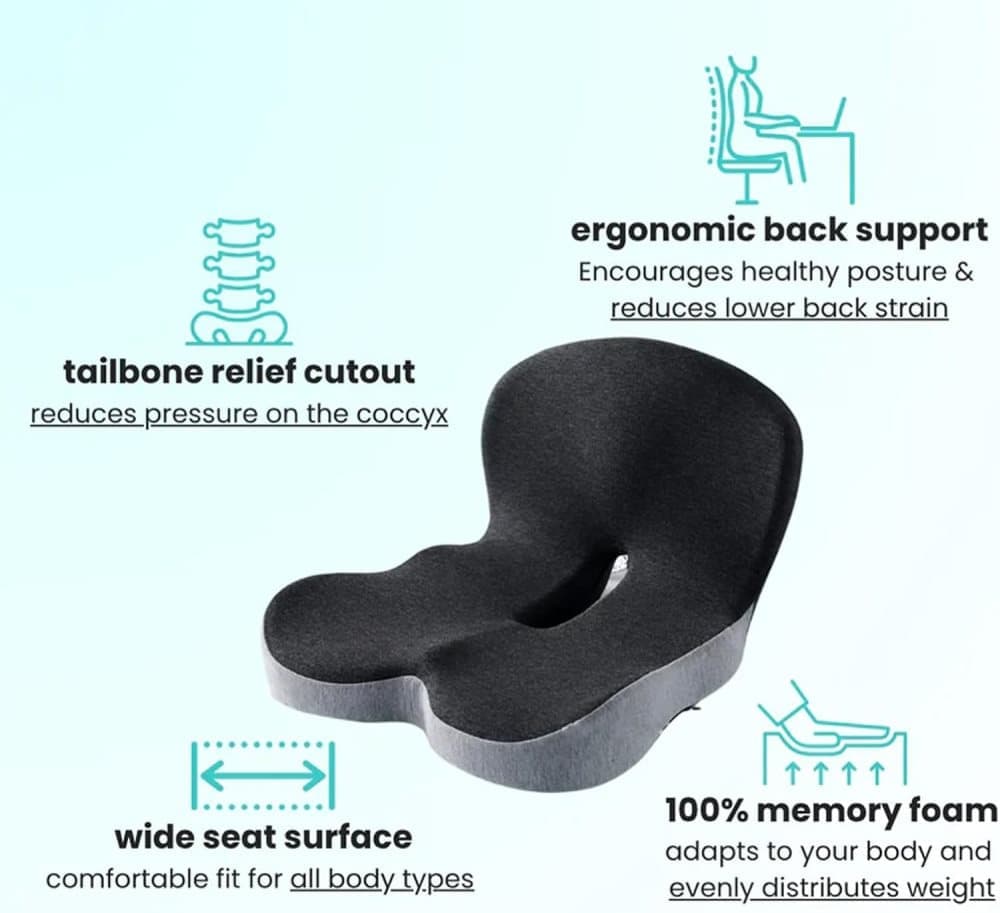 Ergonomic Memory Foam Seat Cushion with Lumbar Support and Tailbone Protection for Office Chairs, Driving and Home, Dark Gray, L-Shaped - Image 6