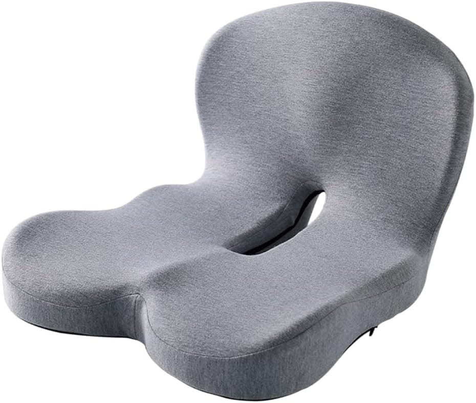 Ergonomic Memory Foam Seat Cushion with Lumbar Support and Tailbone Protection for Office Chairs, Driving and Home, Light Gray, L-Shaped - Image 1
