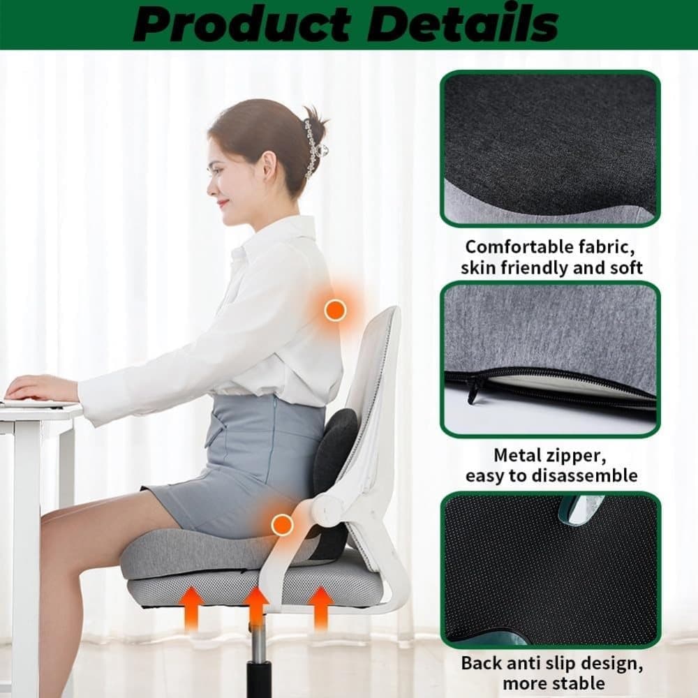 Ergonomic Memory Foam Seat Cushion with Lumbar Support and Tailbone Protection for Office Chairs, Driving and Home, Light Gray, L-Shaped - Image 5