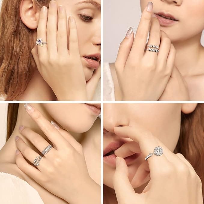 6 pcs Rotatable Anti-Stress Ring with Rotating Beads, Silver, Compatible with Fidget Spinner Rings - Image 6