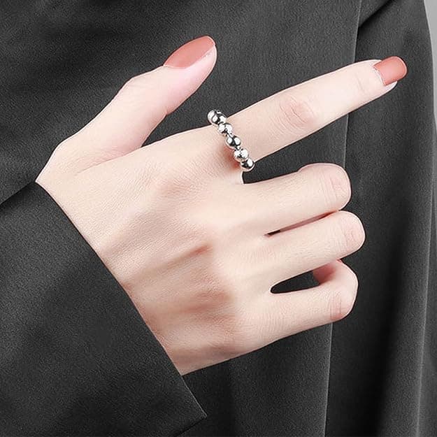 6-Pack Adjustable Anti-Stress Ring with Rotating Beads, Silver, Compatible with Fidget Spinner Rings - Image 3