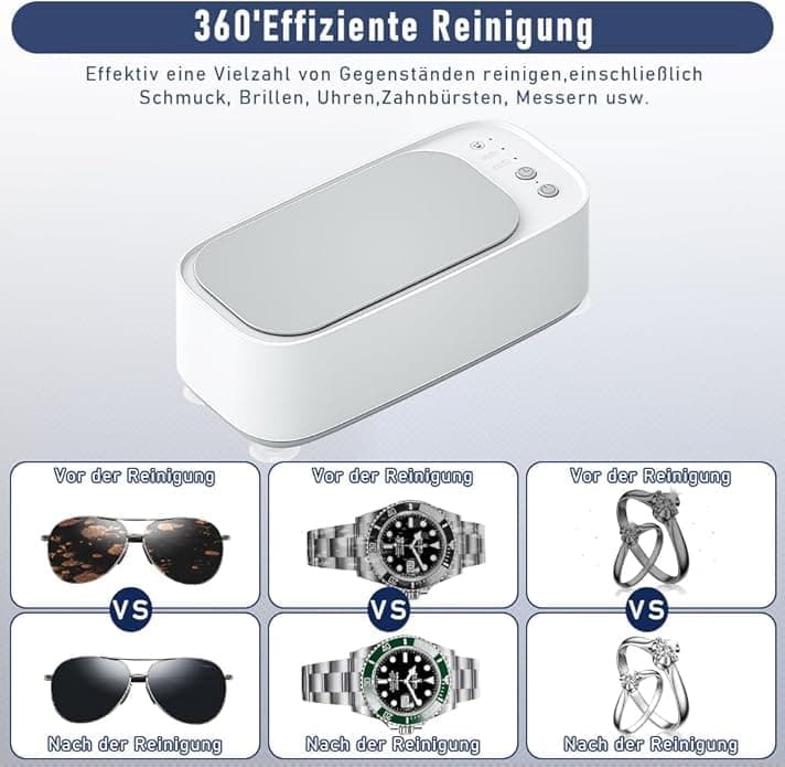 45000 Hz Ultrasonic Cleaner with 3 Cleaning Modes for Glasses Jewelry Dentures, Gray - Image 2