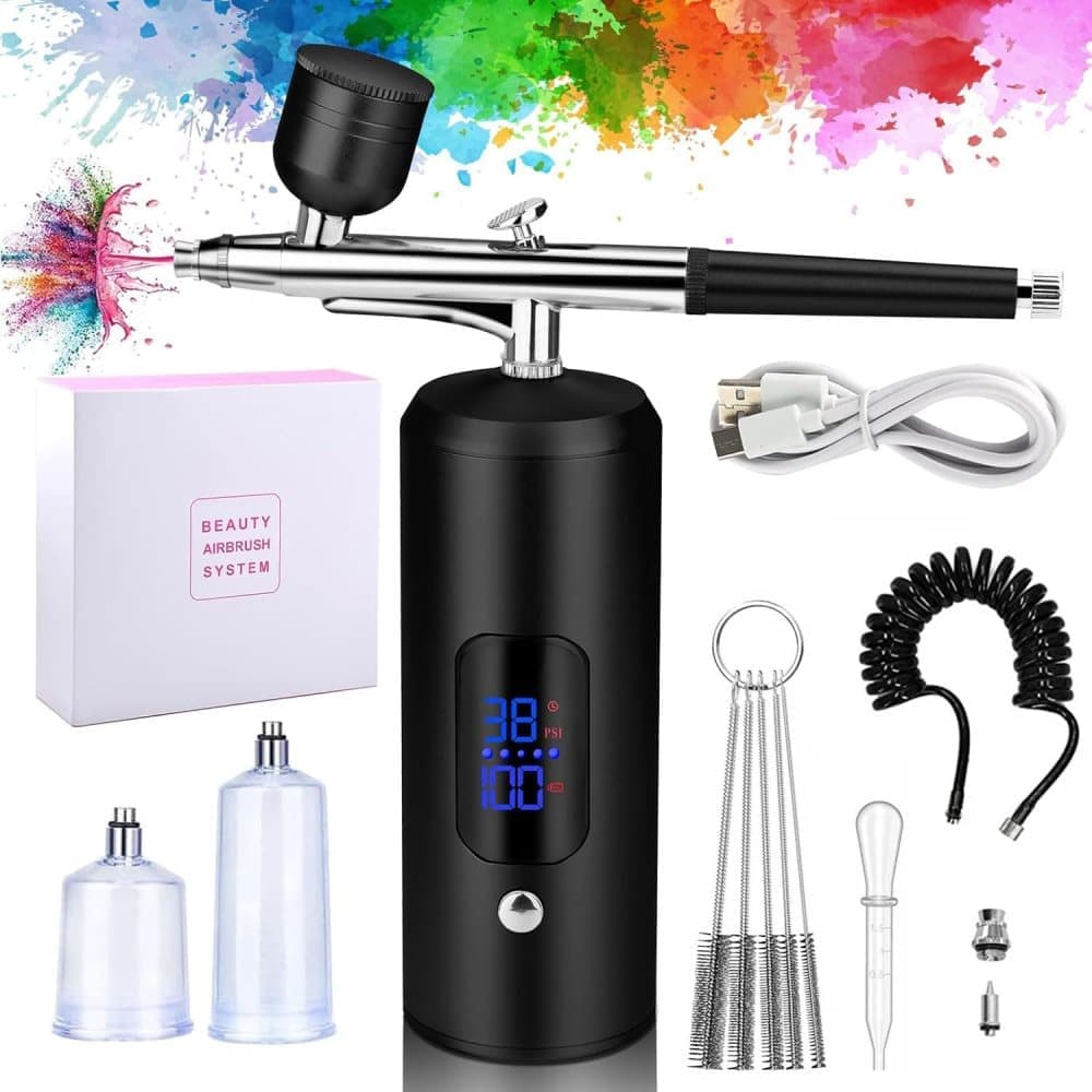 Wireless Airbrush Machine with USB Charging, 3 Speed Modes, Compatible with Nail Art Cake Decorating and Painting, Black - Image 1