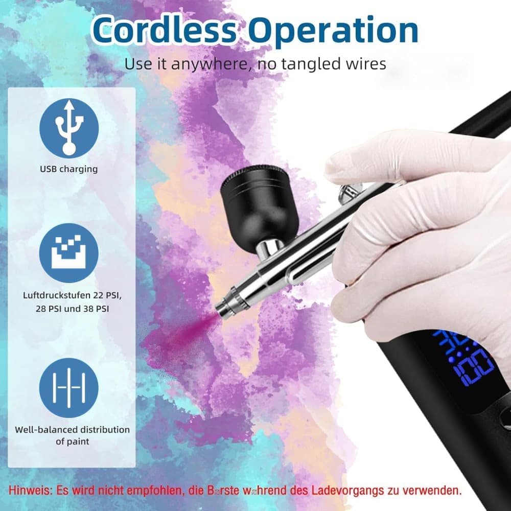 Wireless Airbrush Machine with USB Charging, 3 Speed Modes, Compatible with Nail Art Cake Decorating and Painting, Black - Image 3