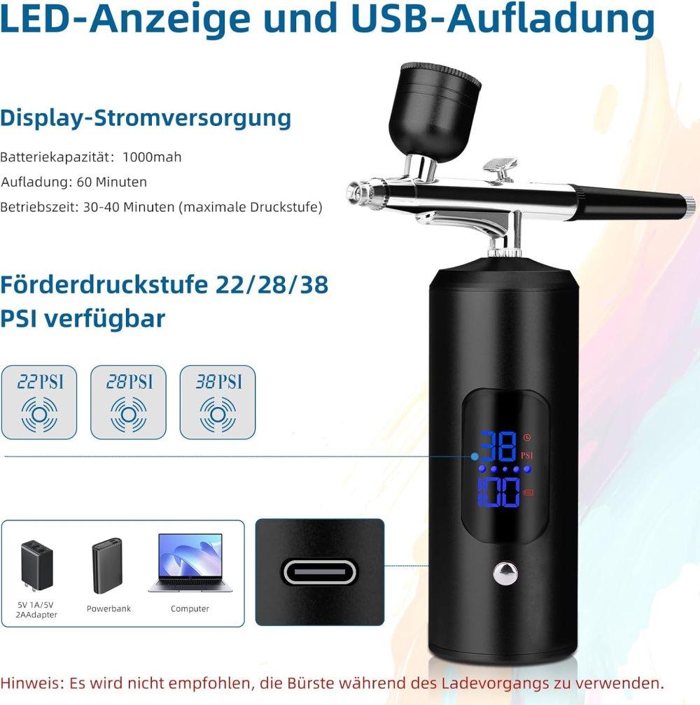 Wireless Airbrush Machine with USB Charging, 3 Speed Modes, Compatible with Nail Art Cake Decorating and Painting, Black - Image 4