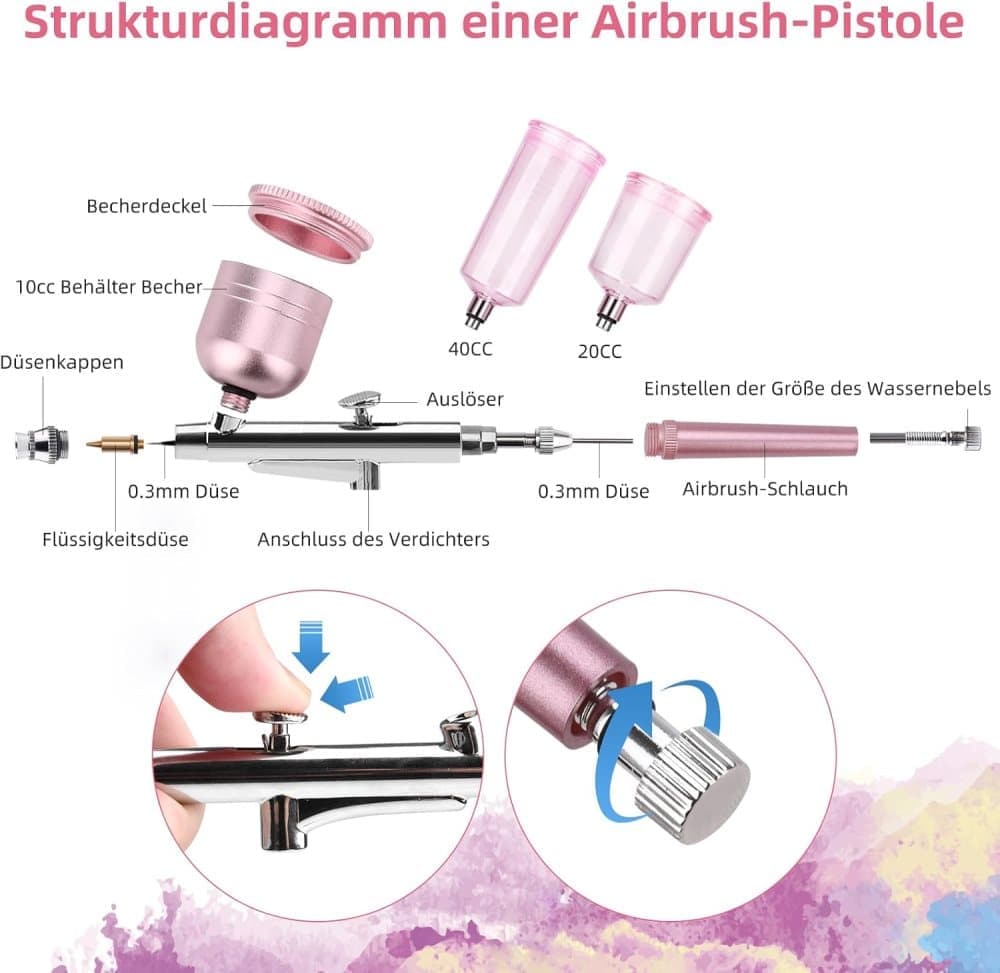 Wireless Airbrush Machine with USB Charging 3 Speed Modes for Nail Art Cake Decorating and Painting, Pink - Image 3