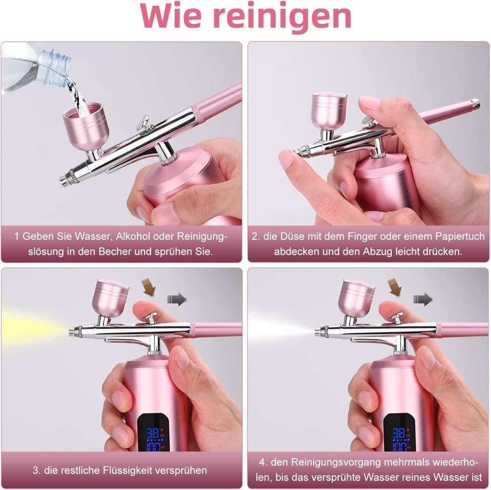 Wireless Airbrush Machine with USB Charging 3 Speed Modes for Nail Art Cake Decorating and Painting, Pink - Image 5