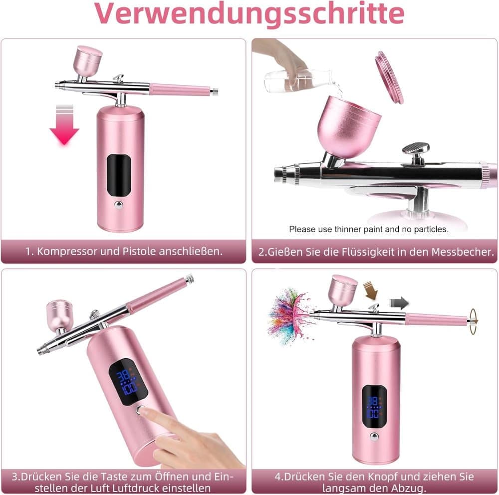 Wireless Airbrush Machine with USB Charging 3 Speed Modes for Nail Art Cake Decorating and Painting, Pink - Image 6