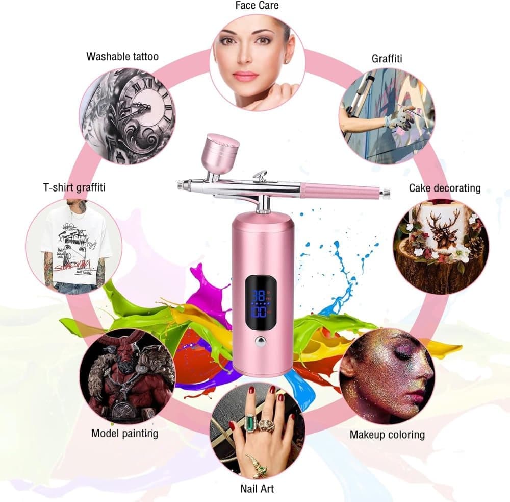 Wireless Airbrush Machine with USB Charging 3 Speed Modes for Nail Art Cake Decorating and Painting, Pink - Image 7