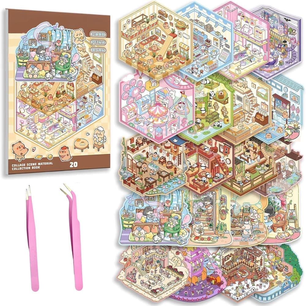 20-Pack DIY 3D House Stickers for Kids and Adults, Creative Relaxation with Tweezers - Image 1