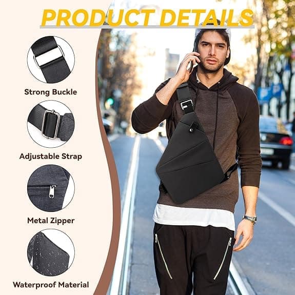 Anti-Theft Waterproof Shoulder Bag with Multiple Compartments, Unisex for Sports Travel, Gray, 1 Pack - Image 7