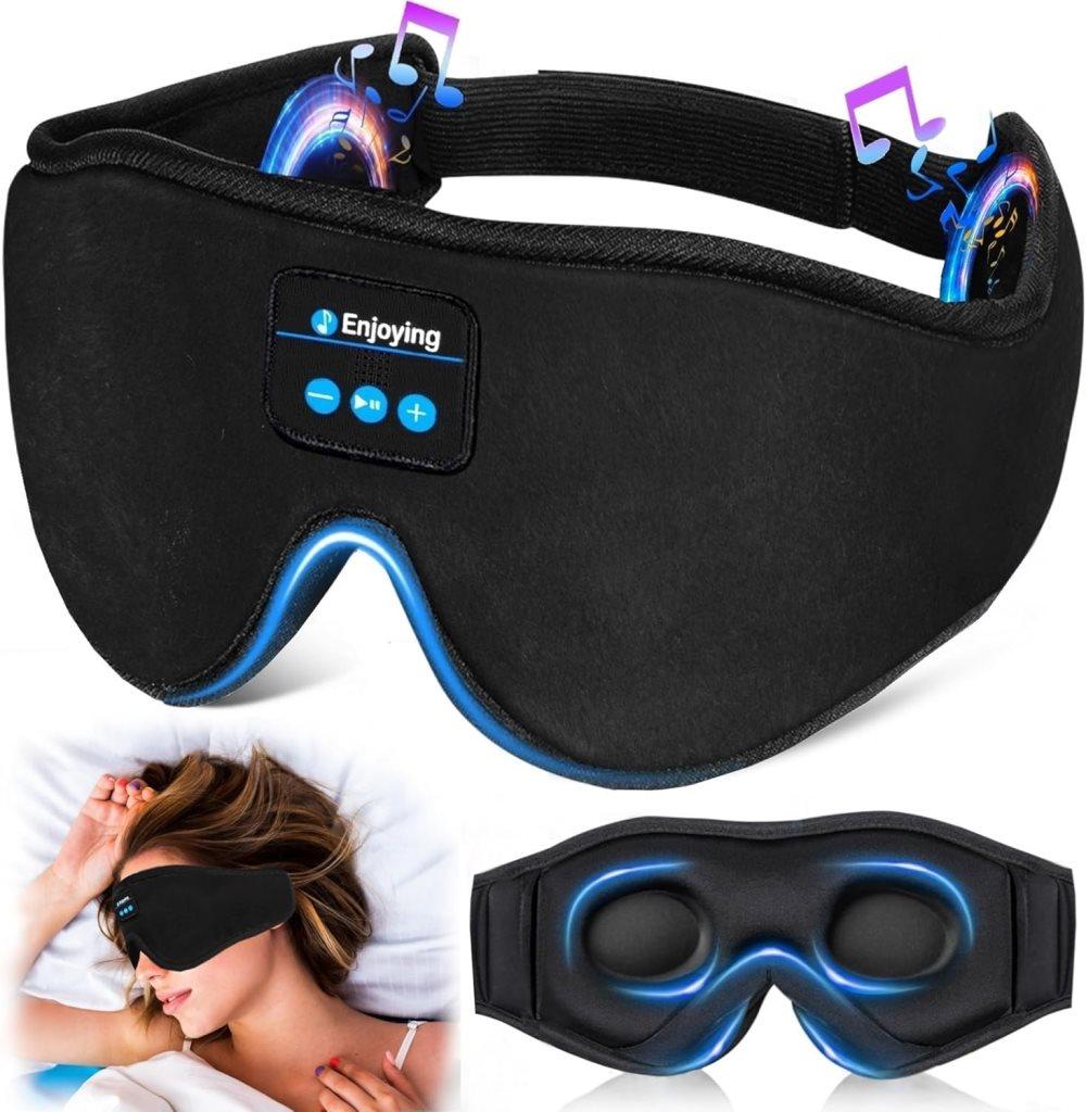 Bluetooth Sleep Headphones in Headband with Eye Mask, Wireless Stereo Music for Sleep and Relaxation, Black - Image 1