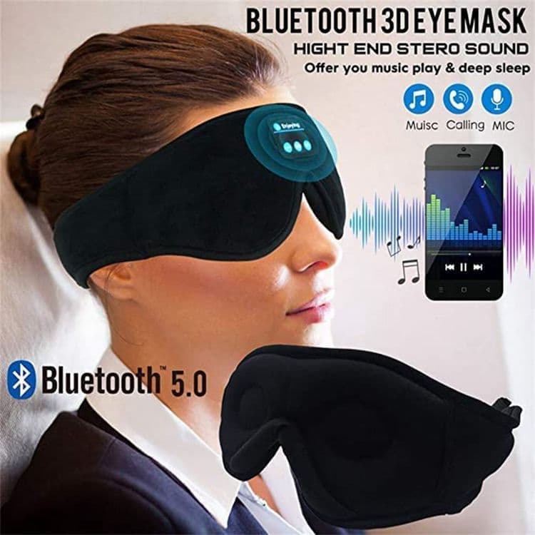 Bluetooth Sleep Headphones in Headband with Eye Mask, Wireless Stereo Music for Sleep and Relaxation, Black - Image 7