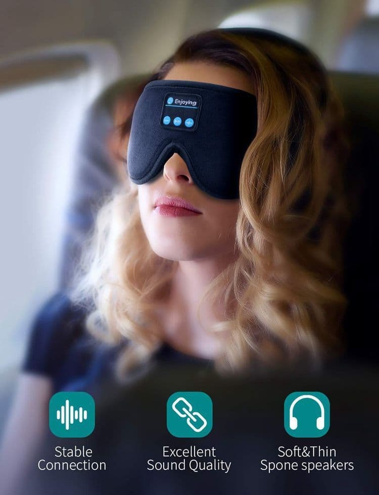 Bluetooth Sleep Headphones in Headband with Eye Mask, Wireless Stereo Music for Sleep and Relaxation, Black - Image 8