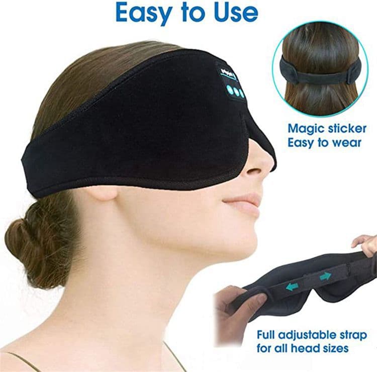 Bluetooth Sleep Headphones Headband with Eye Mask, Wireless Stereo Music for Sleep and Relaxation, Blue - Image 4