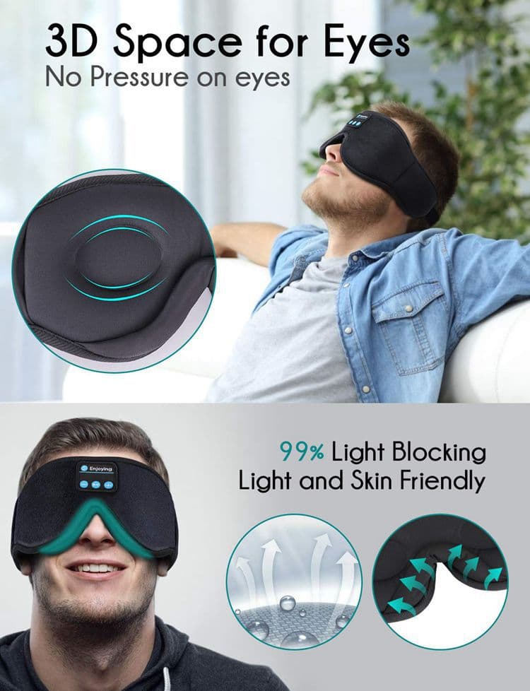 Bluetooth Sleep Headphones Headband with Eye Mask, Wireless Stereo Music for Sleep and Relaxation, Blue - Image 8