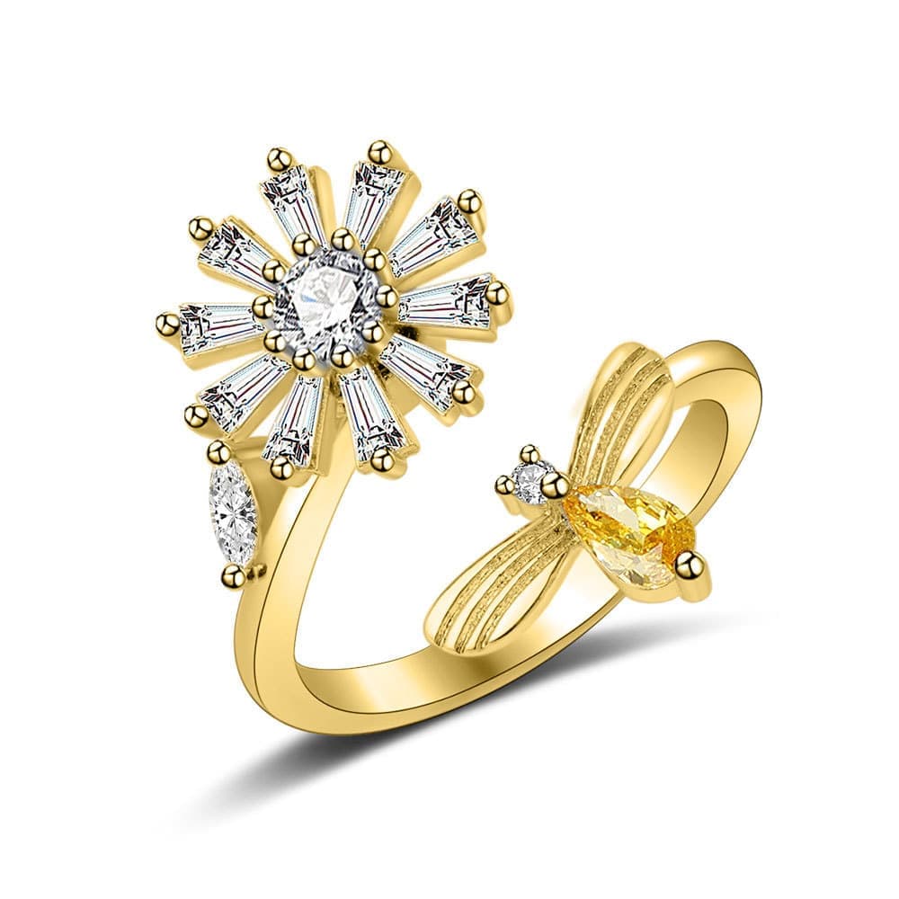 8 pcs Adjustable Antistress Ring with Rotating Beads, Gold, Compatible with Fidget Spinner Rings - Image 5