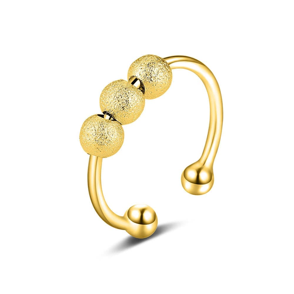 8 pcs Adjustable Antistress Ring with Rotating Beads, Gold, Compatible with Fidget Spinner Rings - Image 6