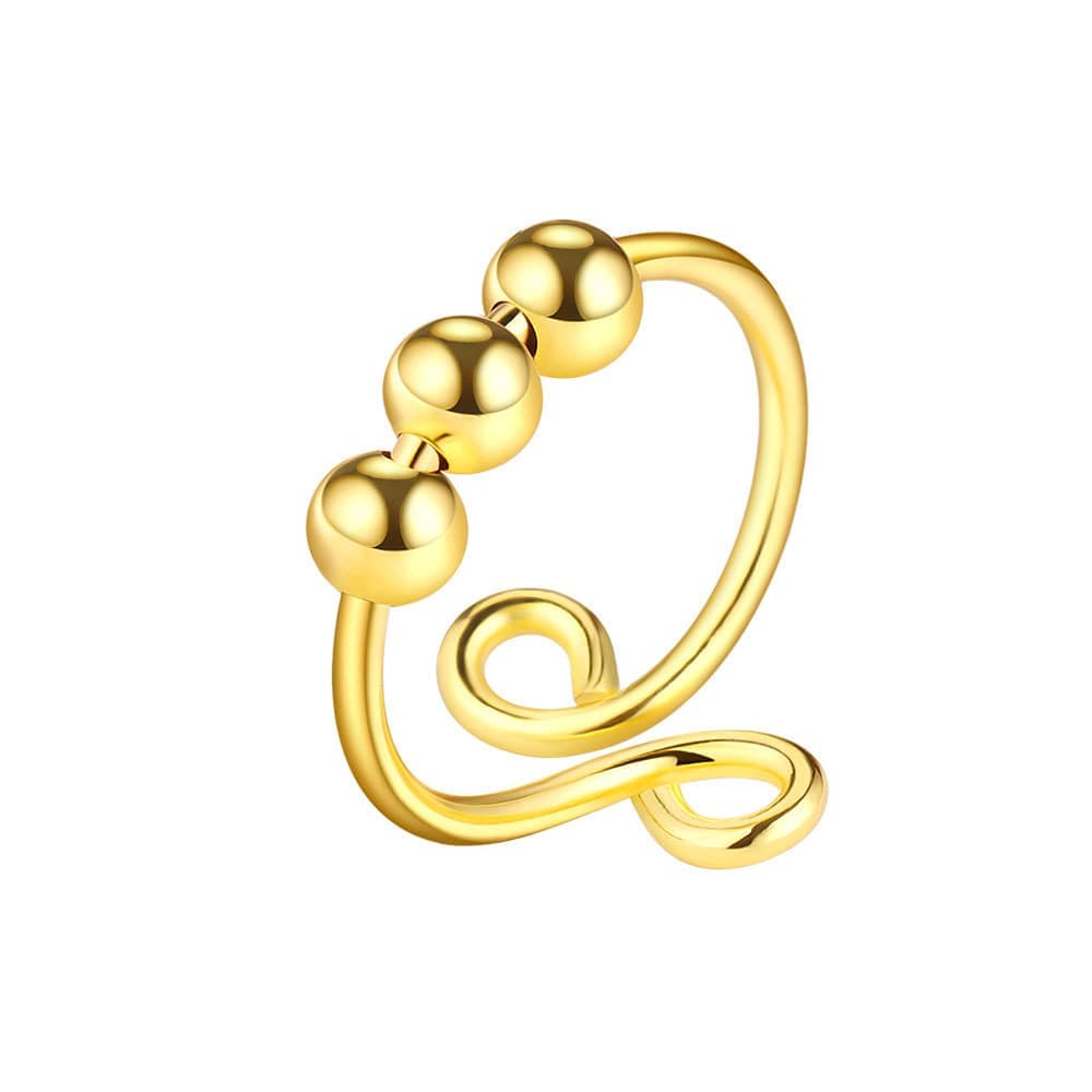 8 pcs Adjustable Antistress Ring with Rotating Beads, Gold, Compatible with Fidget Spinner Rings - Image 7