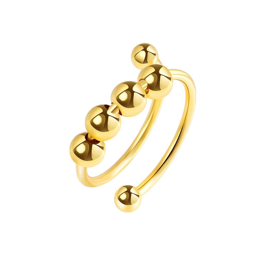 8 pcs Adjustable Antistress Ring with Rotating Beads, Gold, Compatible with Fidget Spinner Rings - Image 8