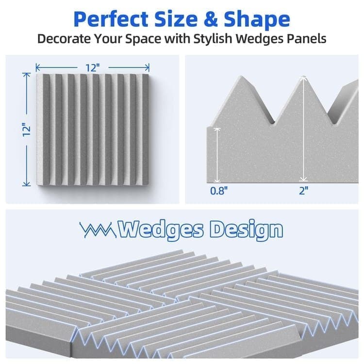 12 Self-Adhesive Acoustic Panels, High Density Sound Absorbing Insulation, Grey, 30x30x5cm - Image 5