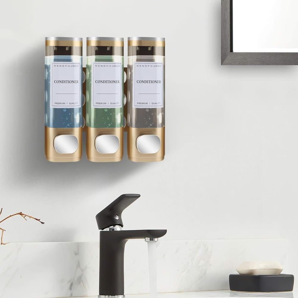 3-Pack Wooden Wall Mounted Soap Dispenser for Shampoo & Soap, 300ml x3, 3-Compartment Shower Dispenser - Image 6