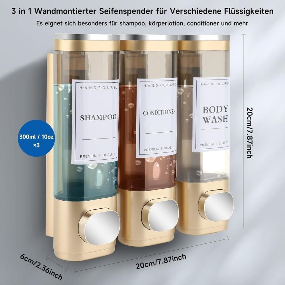 3-Pack Wall Mounted Soap Dispenser, 300ml, 3-Compartment Shower Dispenser for Shampoo & Soap, Gray - Image 4