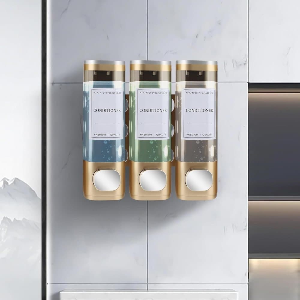 3-Pack Wall Mounted Soap Dispenser for Shampoo & Soap, 300ml x3, Gold - Image 7