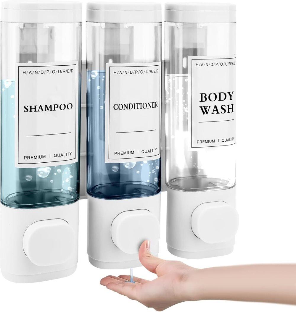 3-Pack Wall Mounted Soap Dispenser for Shampoo & Soap, 300ml x3, White - Image 1