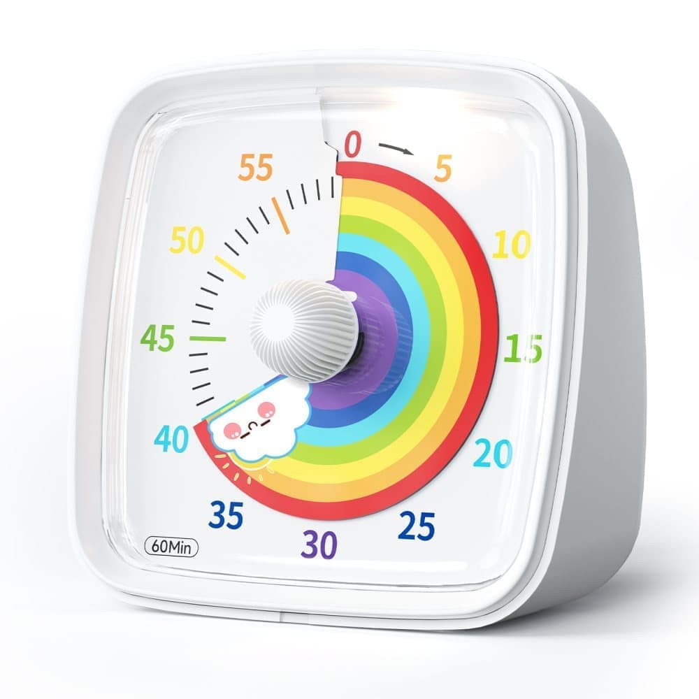 60 Minutes Visual Timer with Rainbow Pattern, Silent Flash Function, Adjustable Volume, White - Image 1