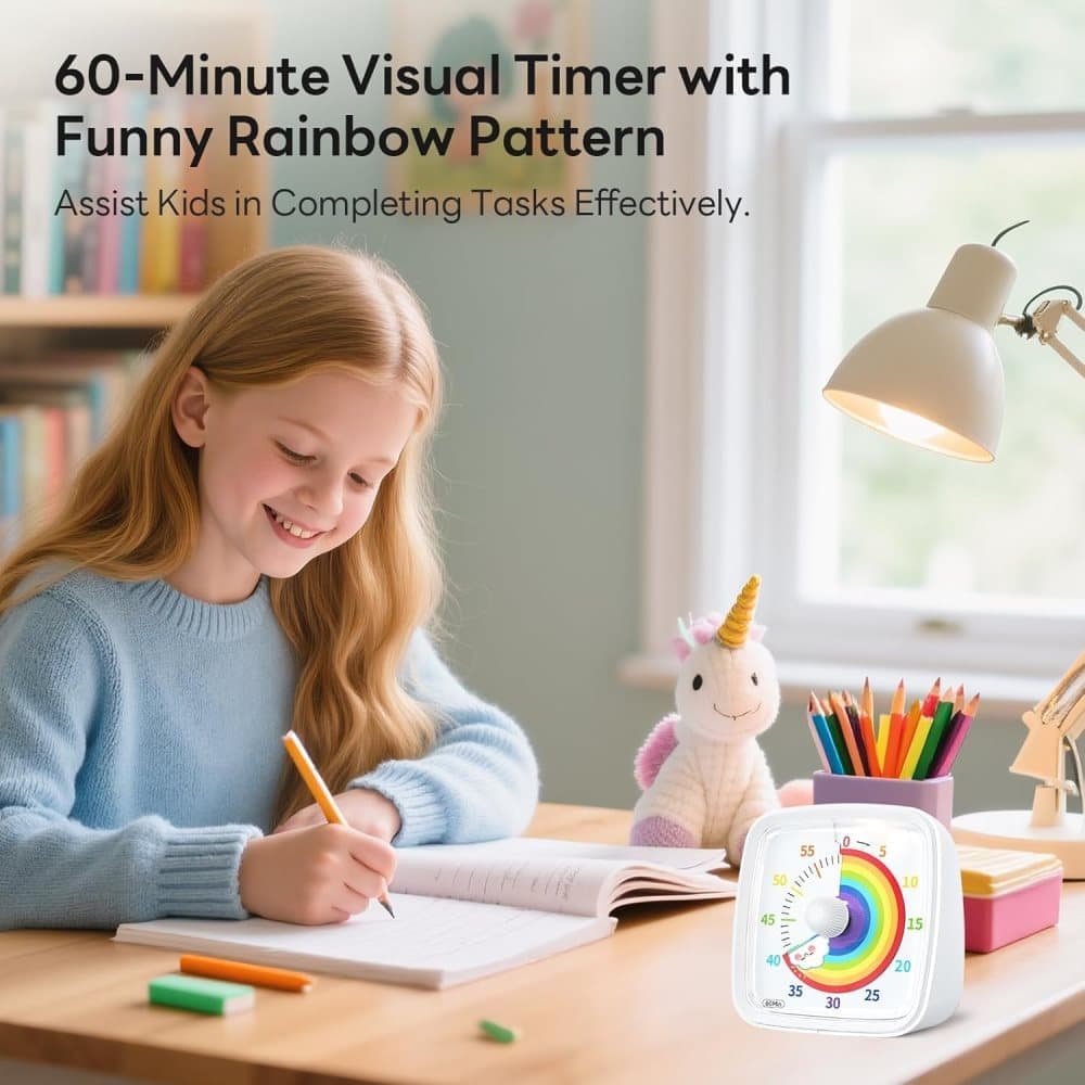 60 Minutes Visual Timer with Rainbow Pattern, Silent Flash Function, Adjustable Volume, White - Image 3