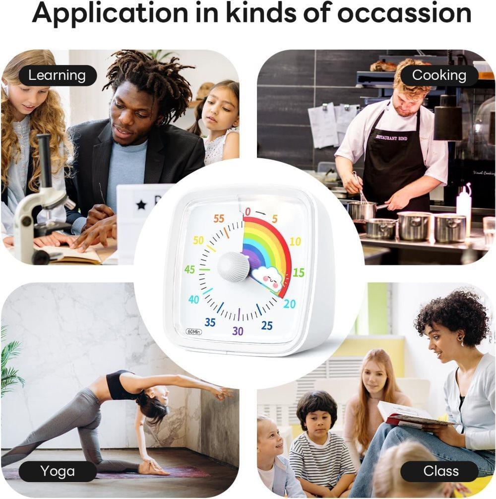 60 Minutes Visual Timer with Rainbow Pattern, Silent Flash Function, Adjustable Volume, White - Image 6