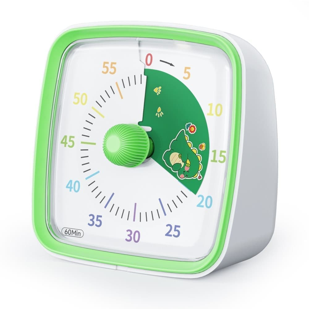 60 Minutes Visual Timer with Rainbow Pattern, Silent Flash Function, Adjustable Volume, Green - Image 1