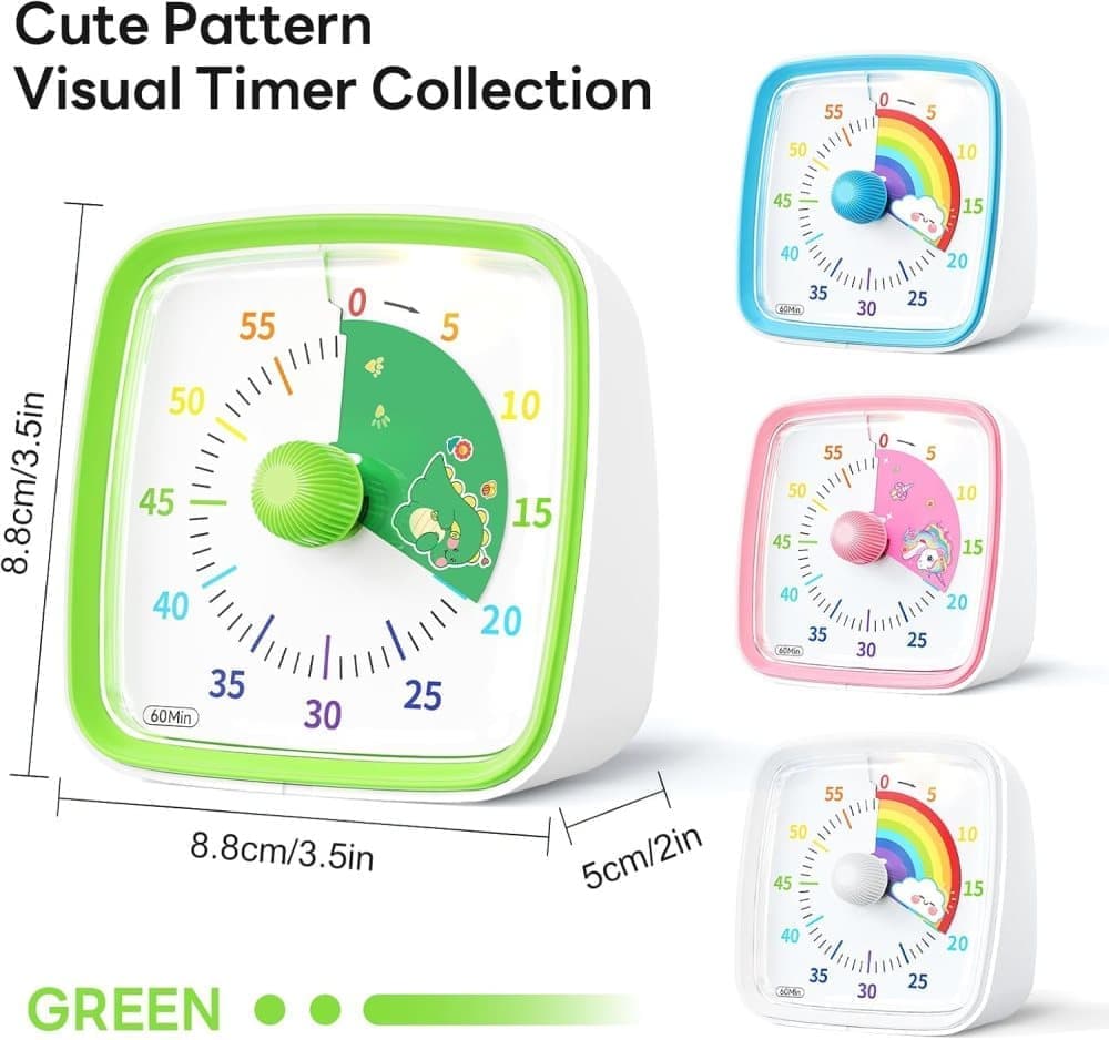60 Minutes Visual Timer with Rainbow Pattern, Silent Flash Function, Adjustable Volume, Green - Image 5