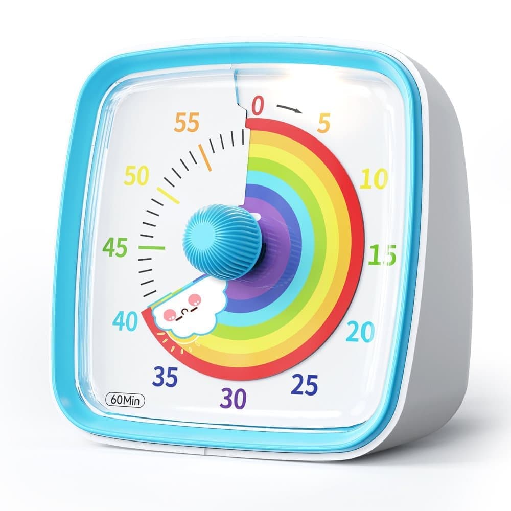 60 Minute Visual Timer with Rainbow Pattern, Silent Flash Function, Adjustable Volume, Blue - Image 1