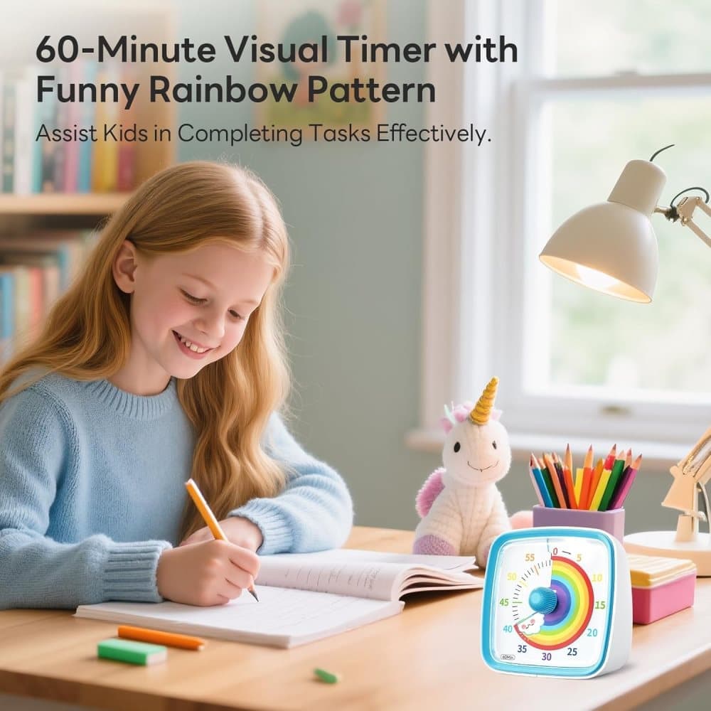 60 Minute Visual Timer with Rainbow Pattern, Silent Flash Function, Adjustable Volume, Blue - Image 2