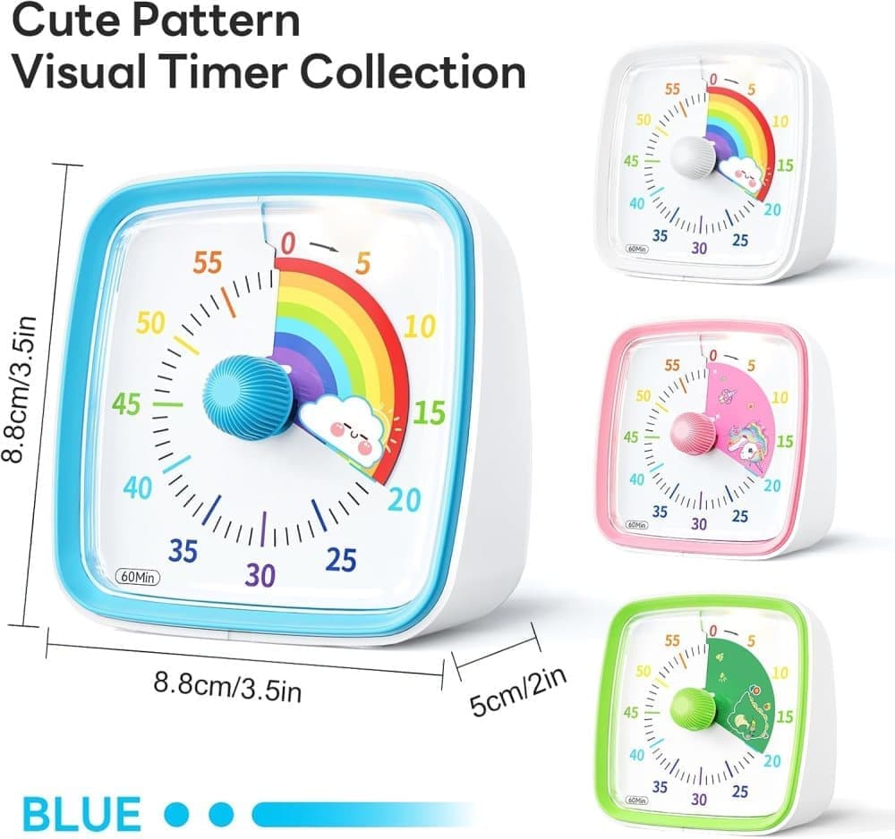 60 Minute Visual Timer with Rainbow Pattern, Silent Flash Function, Adjustable Volume, Blue - Image 5