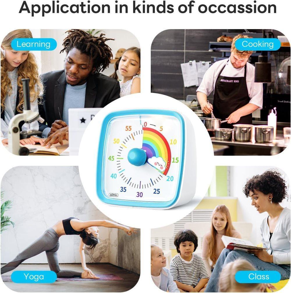 60 Minute Visual Timer with Rainbow Pattern, Silent Flash Function, Adjustable Volume, Blue - Image 6