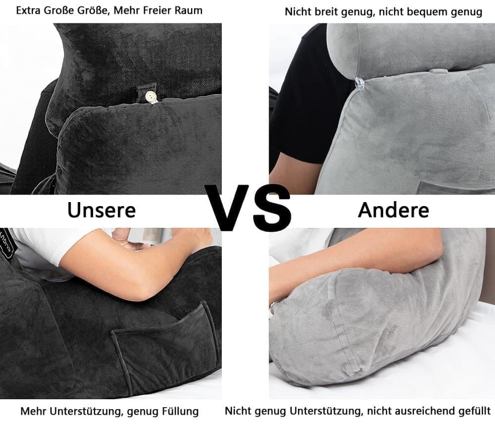 1 Piece Extra Large Back Cushion with Armrests for Bed and Sofa, Black - Image 4