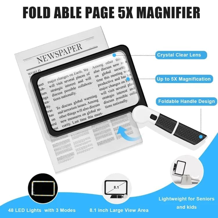 5X Magnifying Glass with 48 LED Lights, 3 Modes for Reading - Image 2
