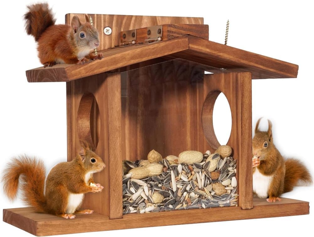 Wooden Squirrel Feeder with Removable Front Panel, Durable Outdoor Feeding Station, Easy to Fill - Image 1
