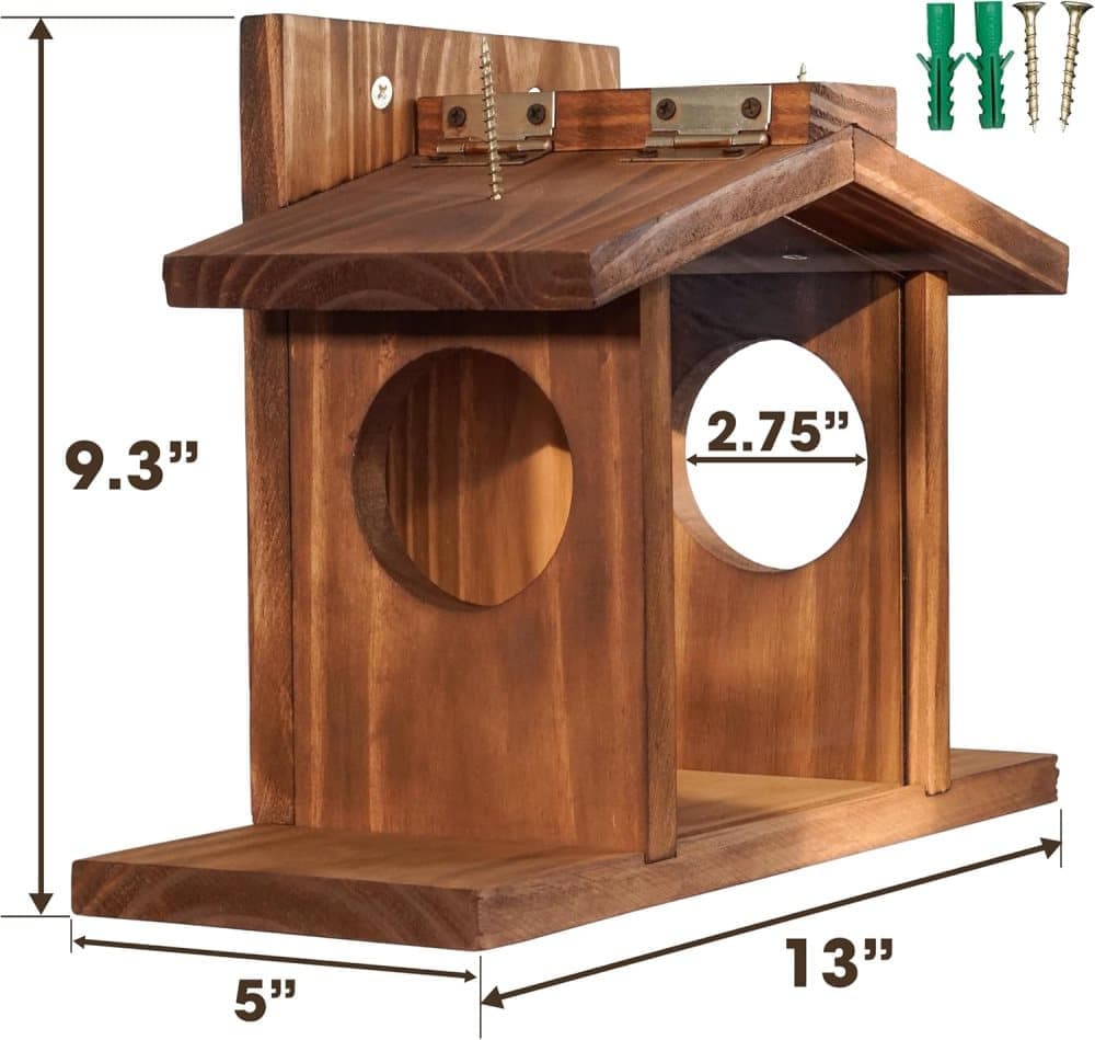 Wooden Squirrel Feeder with Removable Front Panel, Durable Outdoor Feeding Station, Easy to Fill - Image 2
