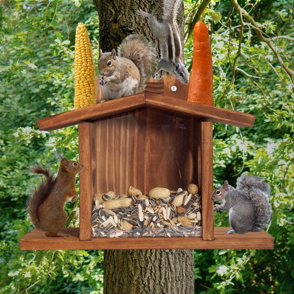 Wooden Squirrel Feeder with Removable Front Panel, Durable Outdoor Feeding Station, Easy to Fill - Image 3