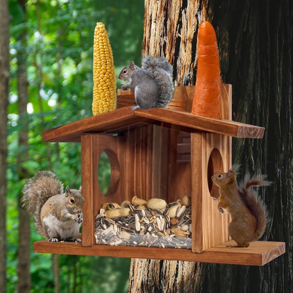 Wooden Squirrel Feeder with Removable Front Panel, Durable Outdoor Feeding Station, Easy to Fill - Image 4