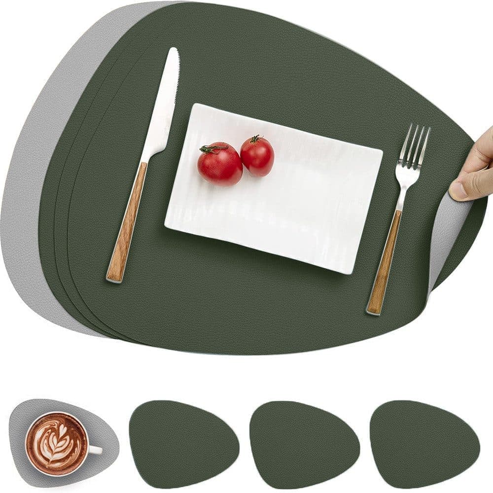 4-Pack Faux Leather Placemats Waterproof Non-Slip Easy-to-Dry Double-Sided, Green - Image 1