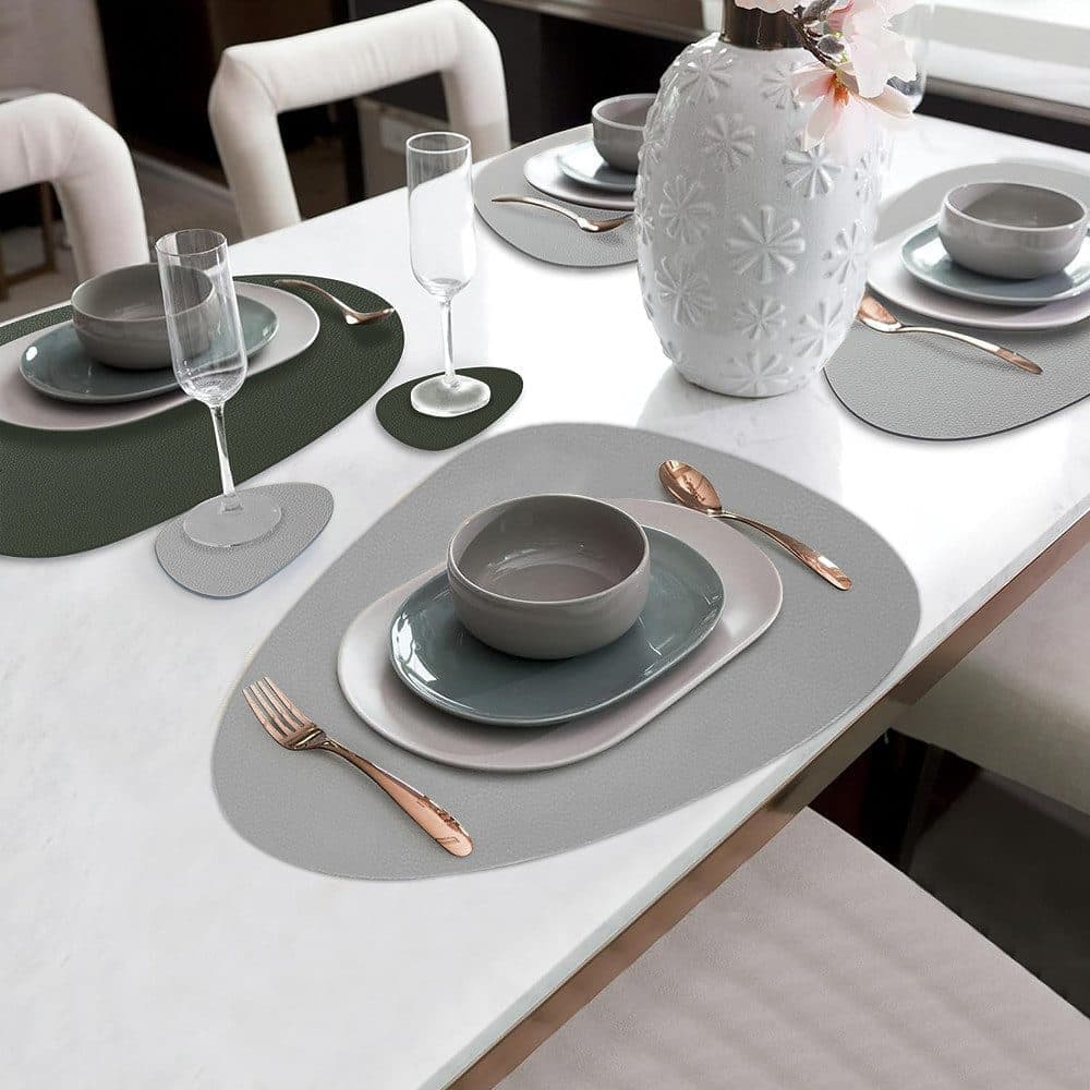 4-Pack Faux Leather Placemats Waterproof Non-Slip Easy-to-Dry Double-Sided, Green - Image 3