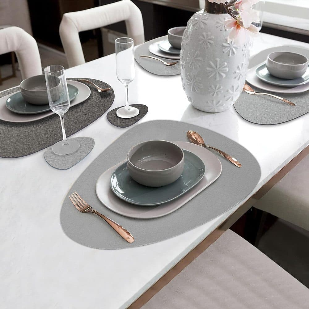 4-Pack Faux Leather Placemats Waterproof Non-Slip Easy-to-Dry Double-Sided, Gray, 12x18 Inches - Image 3